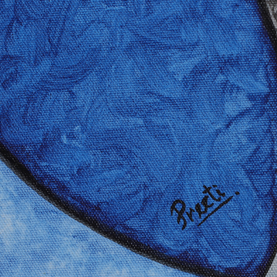'Plant Earth' - Pintura acrílica expresionista abstracta azul y gris firmada