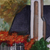 'Whimsical House' - Pintura expresionista acrílica del jardín trasero de una casa.