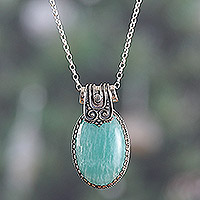 Amazonite pendant necklace, 'Royal Waters' - Polished Traditional Amazonite Cabochon Pendant Necklace