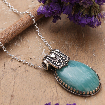 Amazonite pendant necklace, 'Royal Waters' - Polished Traditional Amazonite Cabochon Pendant Necklace