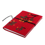 Rayon embroidered journal, 'Romantic Sonata' - Indian Handmade Floral Rayon-Embroidered Journal in Red Hues