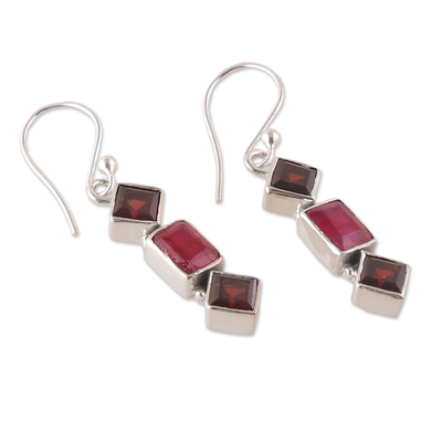 Garnet and carnelian dangle earrings, 'Courageous & Passionate' - Faceted Five-Carat Garnet and Carnelian Dangle Earrings