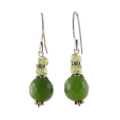 Green Agate and Natural Peridot Beaded Dangle Earrings - Vital Green ...
