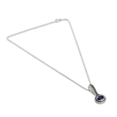 Rhodium-plated sapphire necklace, 'Sapphire Joy' - Classic One-Carat Faceted Sapphire Pendant Necklace