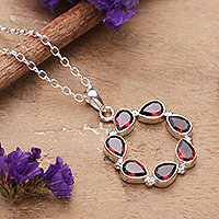 Garnet pendant necklace, 'Romance Within' - Five-Carat Natural Garnet Vortex-Shaped Pendant Necklace
