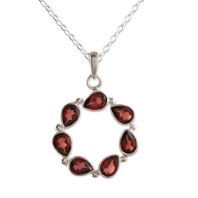 Garnet pendant necklace, 'Romance Within' - Five-Carat Natural Garnet Vortex-Shaped Pendant Necklace