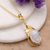 Gold-plated rainbow moonstone pendant necklace, 'Ethereal Elegance' - Leafy 22k Gold-Plated Rainbow Moonstone Pendant Necklace