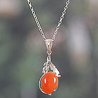 Carnelian pendant necklace, 'Sunset Elegance' - High-Polished Leafy Natural Carnelian Pendant Necklace
