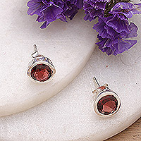 Garnet stud earrings, 'Spark of Romance'