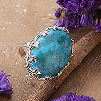 Reconstituted turquoise cocktail ring, 'Vibrant Pool' - Reconstituted Turquoise Sterling Silver Cocktail Ring