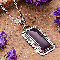 Collar colgante de amatista, 'Encantamiento Púrpura' - Collar colgante de plata de ley y amatista rectangular