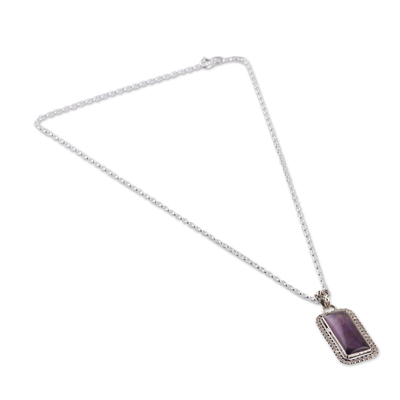 Amethyst pendant necklace, 'Purple Incantation' - Sterling Silver and Rectangular Amethyst Pendant Necklace