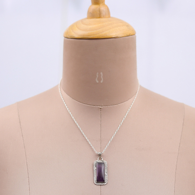 Amethyst pendant necklace, 'Purple Incantation' - Sterling Silver and Rectangular Amethyst Pendant Necklace