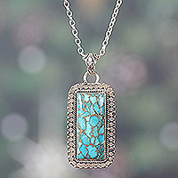 Sterling silver pendant necklace, 'Peaceful Chant' - Sterling Silver and Composite Turquoise Pendant Necklace