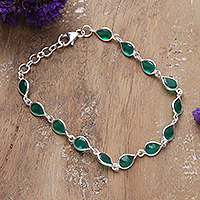Onyx link bracelet, 'Savant Rain' - 9-Carat Faceted Green Onyx Link Bracelet Crafted in India