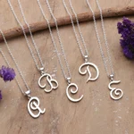 Sterling silver pendant necklace, 'Dancing Letters' - Cursive Letter-Shaped Sterling Silver Pendant Necklace