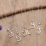 Sterling silver pendant necklace, 'Dancing Letters' - Cursive Letter-Shaped Sterling Silver Pendant Necklace