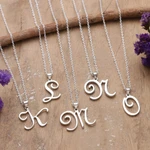 Sterling silver pendant necklace, 'Dancing Letters' - Cursive Letter-Shaped Sterling Silver Pendant Necklace