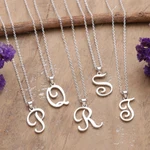 Sterling silver pendant necklace, 'Dancing Letters' - Cursive Letter-Shaped Sterling Silver Pendant Necklace