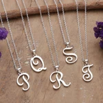 Sterling silver pendant necklace, 'Dancing Letters' - Cursive Letter-Shaped Sterling Silver Pendant Necklace