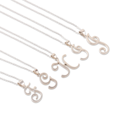 Collar colgante de plata esterlina - Collar con colgante de plata de primera ley con forma de letra cursiva