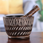 Wood mortar and pestle, 'Rustic Enchantment' - Hand-Carved Rustic Mango Wood Mortar and Pestle from India