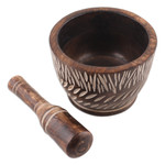 Wood mortar and pestle, 'Rustic Enchantment' - Hand-Carved Rustic Mango Wood Mortar and Pestle from India
