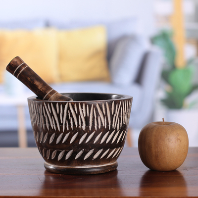 Wood mortar and pestle, 'Rustic Enchantment' - Hand-Carved Rustic Mango Wood Mortar and Pestle from India
