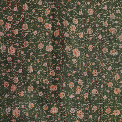 Reversible silk scarf, 'Floral Seasons' - Kantha Embroidered Green and Black Reversible Silk Scarf