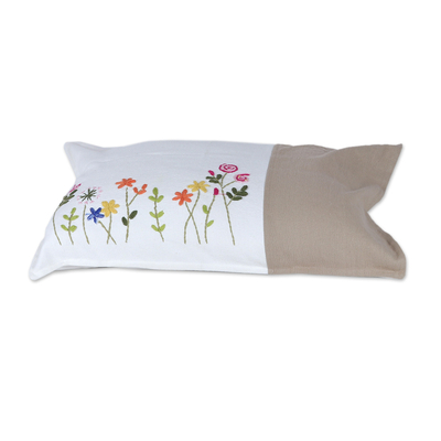 Embroidered cotton bedspread and pillow sham set, 'Taupe Blooming' (twin) - Embroidered Floral Cotton Twin Bedspread and Pillow Sham Set