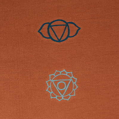 Embroidered cotton yoga mat, 'Chakras in Orange' (2x6) - Chakra-Themed Embroidered Cotton Yoga Mat in Orange (2x6)