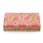 Wood decorative box, 'Blooming Kashmir in Pink' - Pink Papier Mache on Wood Floral Leaf & Bird Decorative Box