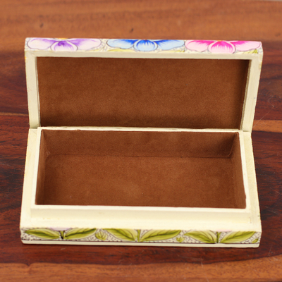 Caja decorativa de madera - Caja decorativa de papel maché con temática de pájaros y hojas florales