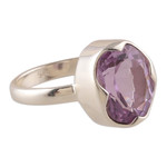 Amethyst single stone ring, 'Posh Purple' - Polished Sterling Silver and Amethyst Single Stone Ring