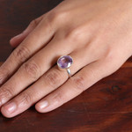 Amethyst single stone ring, 'Posh Purple' - Polished Sterling Silver and Amethyst Single Stone Ring