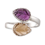 Citrine and amethyst wrap ring, 'Leafy Union' - Modern Citrine and Amethyst Sterling Silver Wrap Ring