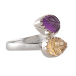 Citrine and amethyst wrap ring, 'Leafy Union' - Modern Citrine and Amethyst Sterling Silver Wrap Ring