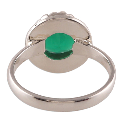Onyx single stone ring, 'Majestic Green' - Polished Sterling Silver and Green Onyx Single Stone Ring
