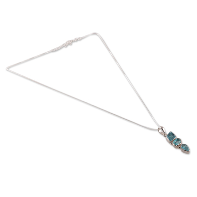 Apatite pendant necklace, 'Soul of the Sea' - High-Polished Freeform Apatite Pendant Necklace from India