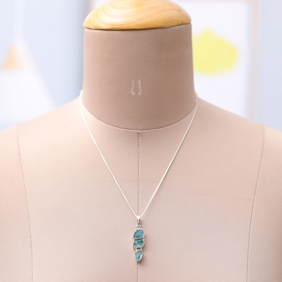Apatite pendant necklace, 'Soul of the Sea' - High-Polished Freeform Apatite Pendant Necklace from India