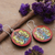 Pendientes colgantes de cerámica - Pendientes colgantes redondos de cerámica con temática de meditación pintados a mano