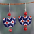 Ceramic dangle earrings, 'Moroccan Rhapsody' - Floral Blue and Red Ceramic Dangle Earrings from India