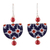 Ceramic dangle earrings, 'Moroccan Rhapsody' - Floral Blue and Red Ceramic Dangle Earrings from India