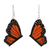 Pendientes colgantes de cerámica - Pendientes colgantes de cerámica con forma de mariposa monarca de la India