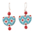 Ohrhänger aus Keramik, „Moroccan Expression“ – florale Ohrhänger aus türkisfarbener und roter Keramik aus Indien