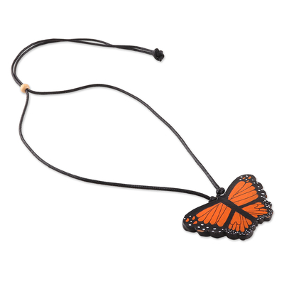 Ceramic pendant necklace, 'Monarch Dream' - Monarch Butterfly-Shaped Ceramic Pendant Necklace from India