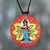 Ceramic pendant necklace, 'Meditative Maiden' - Painted Meditation-Themed Round Ceramic Pendant Necklace