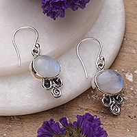Rainbow moonstone dangle earrings, 'Magic Glam' - Sterling Silver and Rainbow Moonstone Dangle Earrings