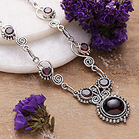 Garnet pendant necklace, 'Passionate Magic' - Traditional 4-Carat Natural Garnet Pendant Necklace
