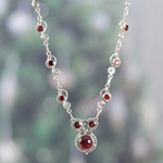 Garnet pendant necklace, 'Passionate Magic' - Traditional 4-Carat Natural Garnet Pendant Necklace
